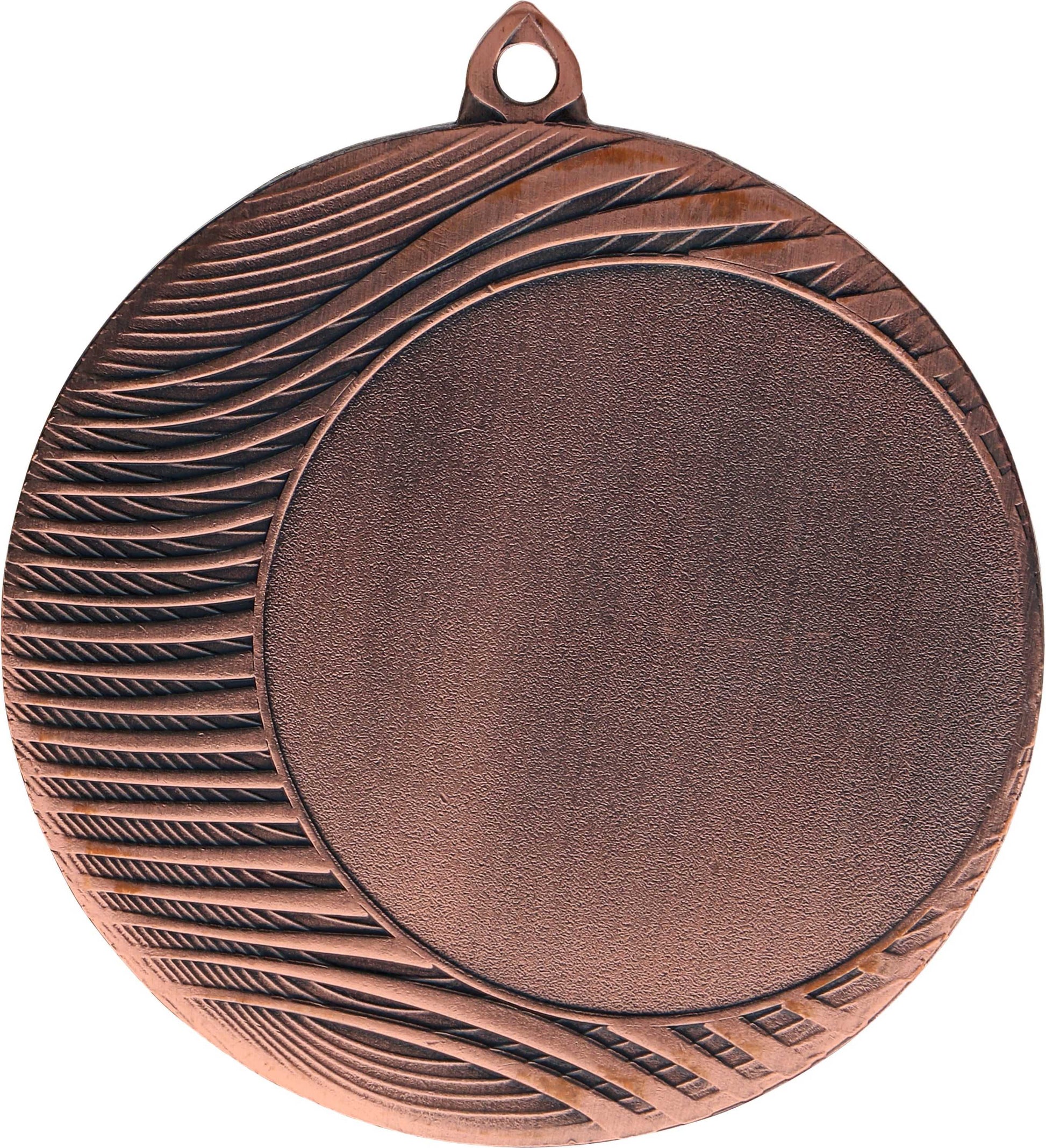 Eine runde Bronzemedaille mit strukturiertem Randdesign und einer kleinen Öse oben zum Aufhängen. Die Mitte ist schlicht und ohne Gravur, was sie perfekt für jede Sportveranstaltung macht, bei der die Teilnehmer mit dieser prestigeträchtigen Medaillen Hamm 70 mm MMC1090 von Anbieter A ausgezeichnet werden.