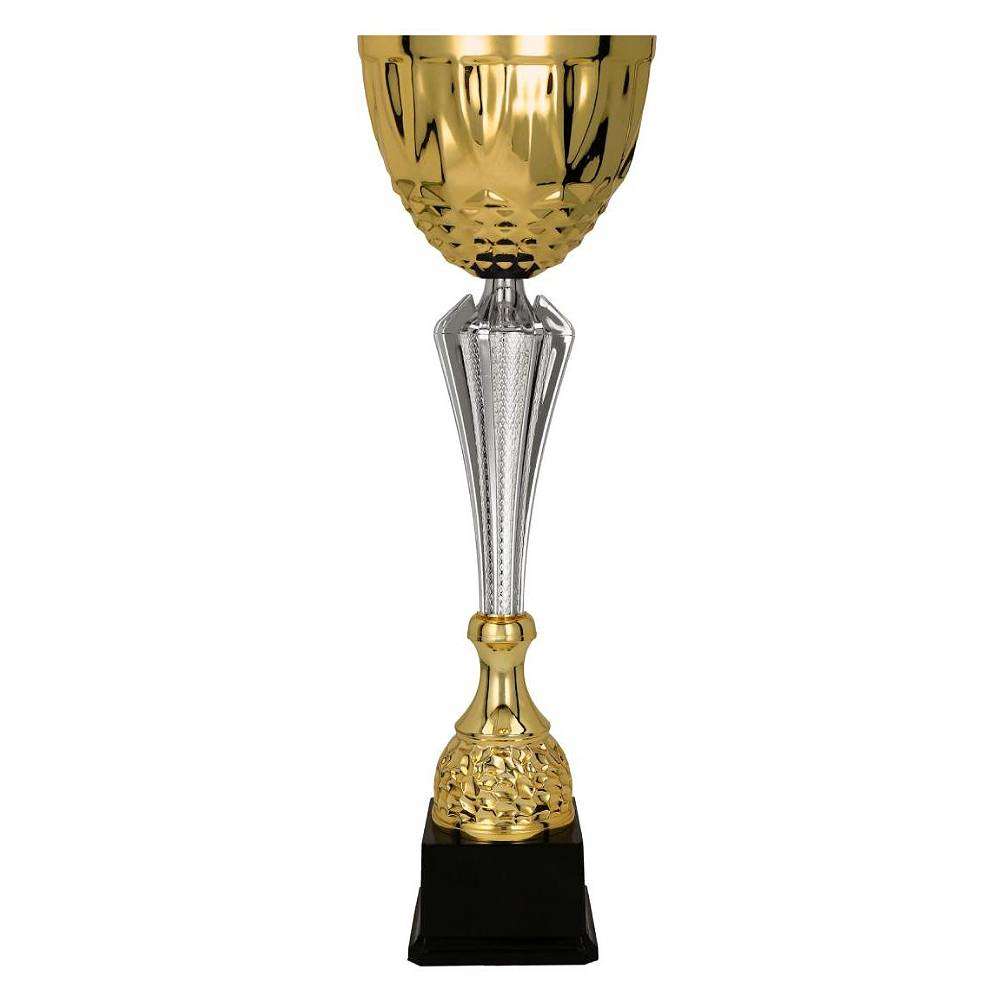 Silberfarbener Pokal Augsburg mit Figur und Emblem zur Gravur
