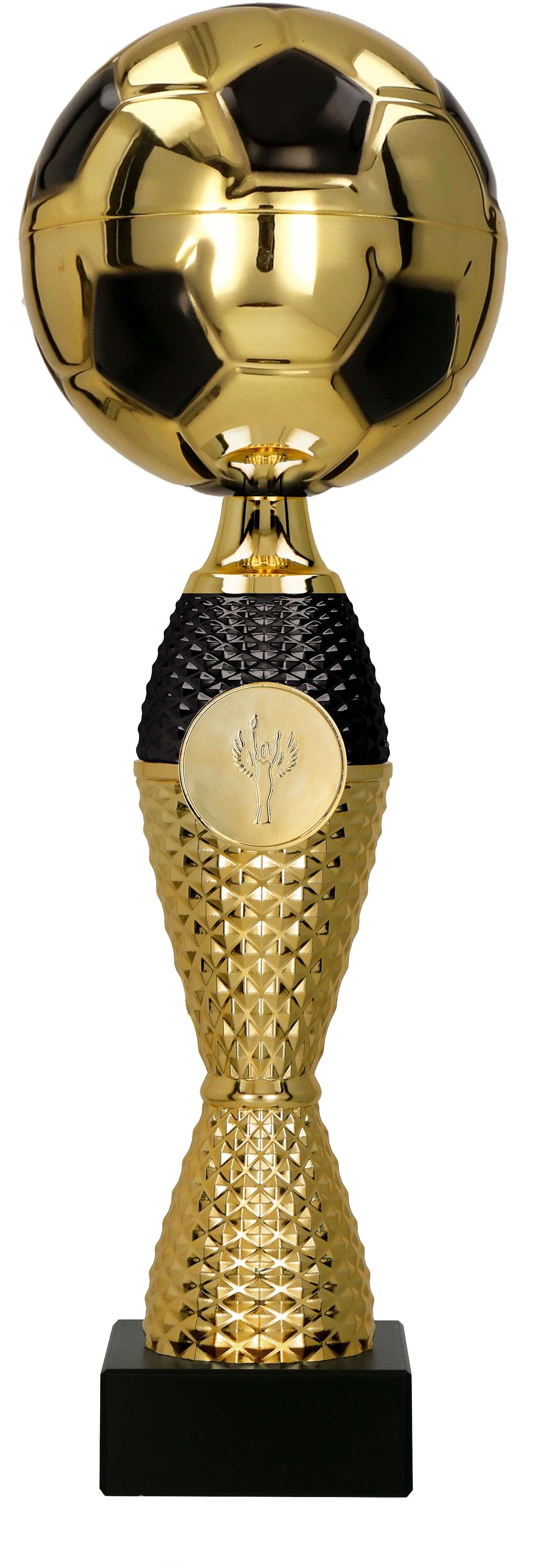 Großer silberfarbener Pokal Halle mit Figur und Emblem zur Gravur