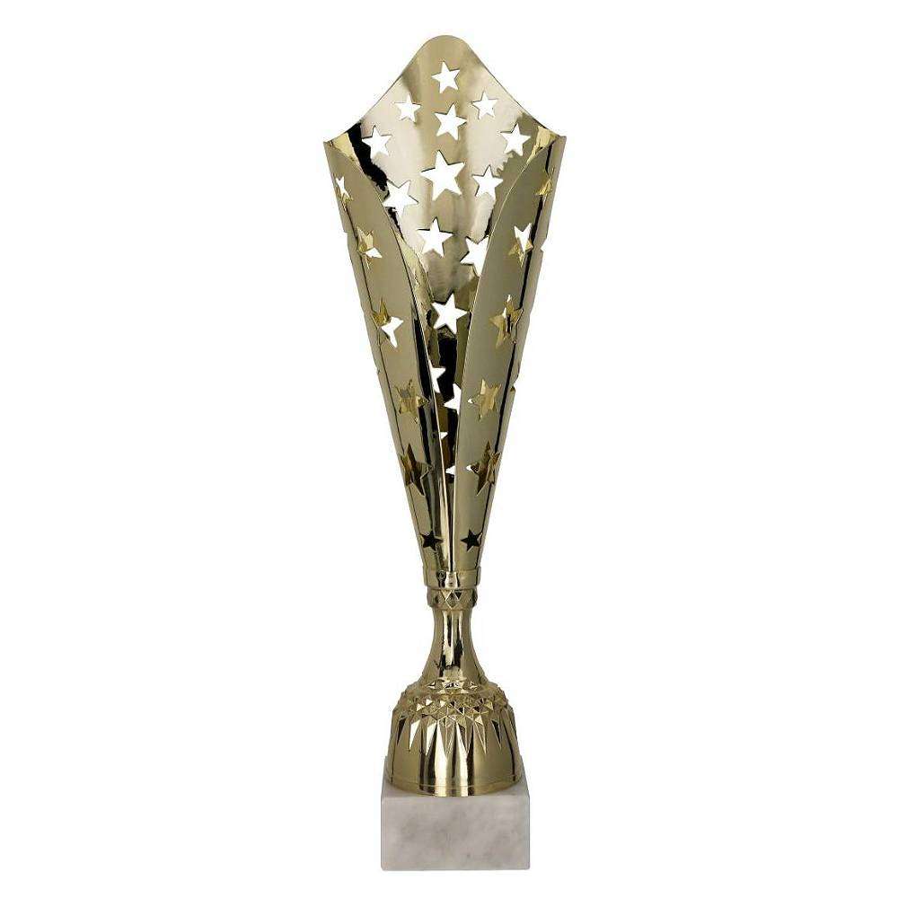 Großer silberfarbener Pokal Potsdam mit Figur und Emblem zur Gravur