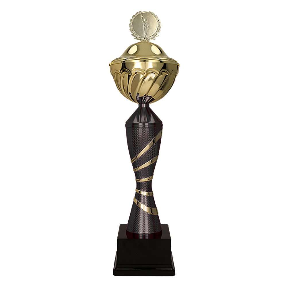 Großer silberfarbener Pokal Braunschweig mit Deckelfigur und Emblem zur Gravur