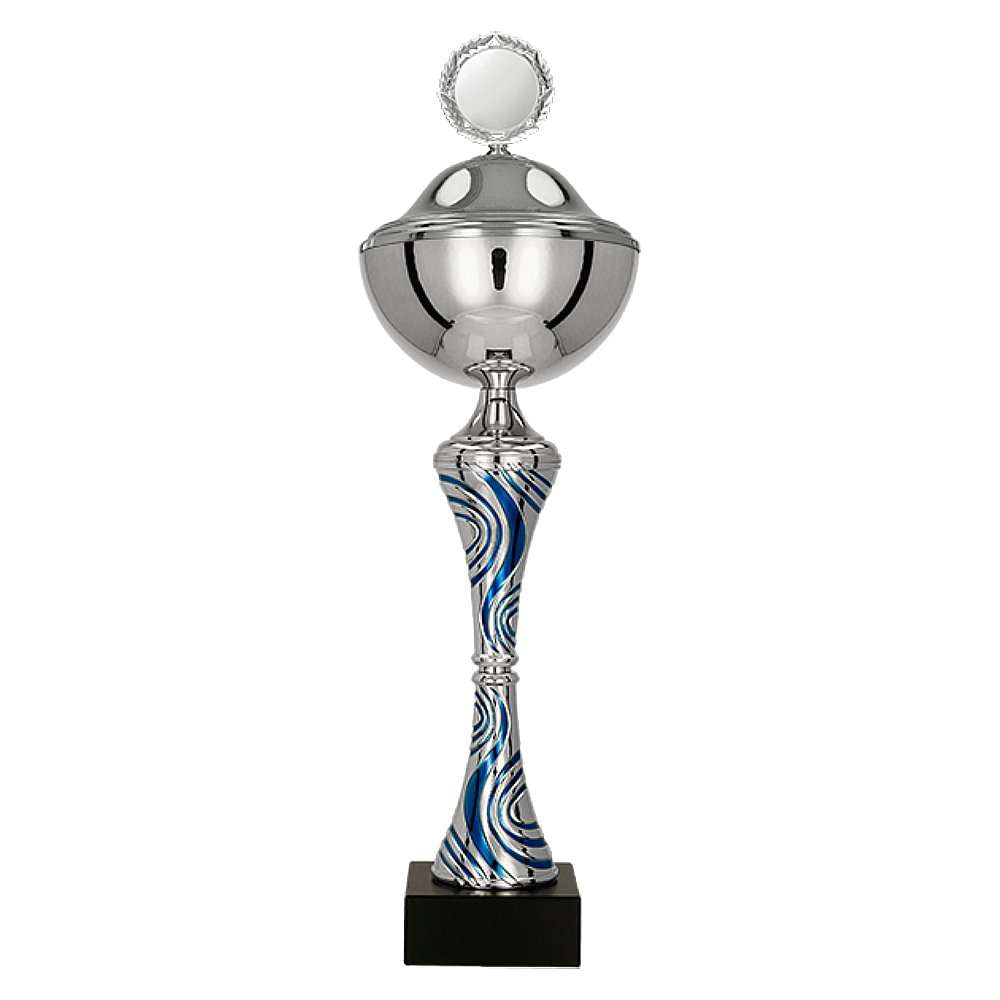 Hoher goldfarbener Pokal mit Deckel und Säule für Turniersieger