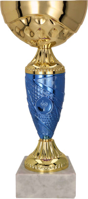 Kleiner silberfarbener Pokal mit Säule und Sockel für Ehrungen