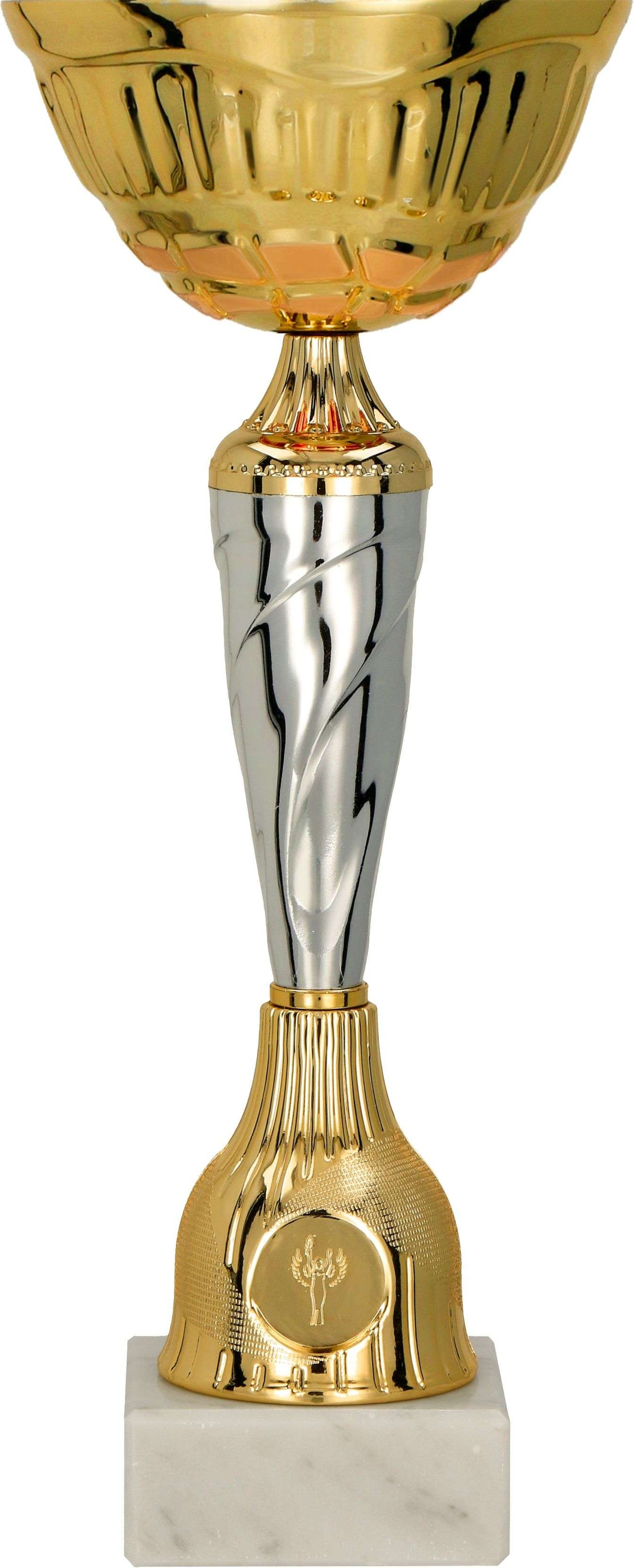 Silberfarbener Pokal mit Säule und Sockel für Turnier- und Vereinsehrungen