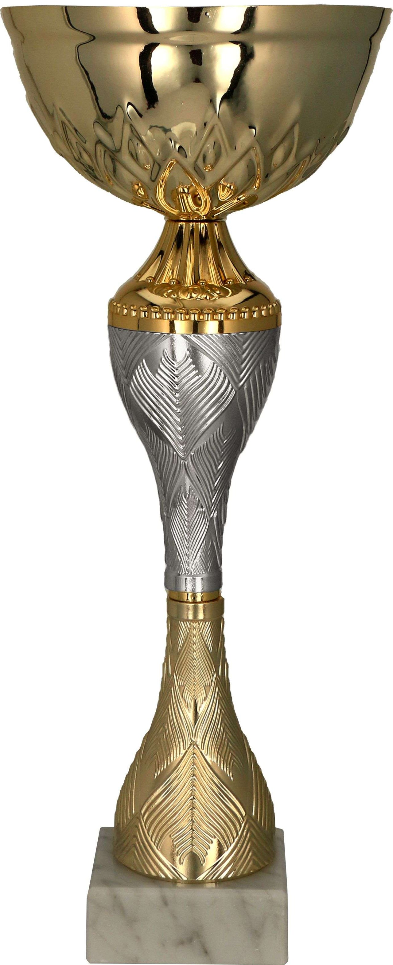 Silberfarbener Pokal mit Säule und Sockel für Vereins- und Turnierehrungen
