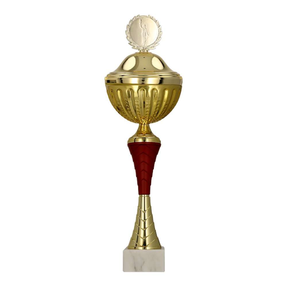 Silberfarbener Pokal mit Deckel und Säule für Turniersieger