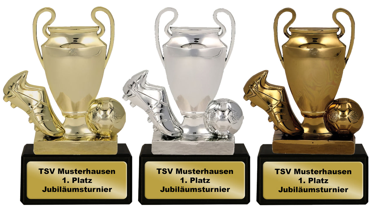 Trophäe Fußballschuh mit Pokal und Ball 100 mm BMX5020-B326
