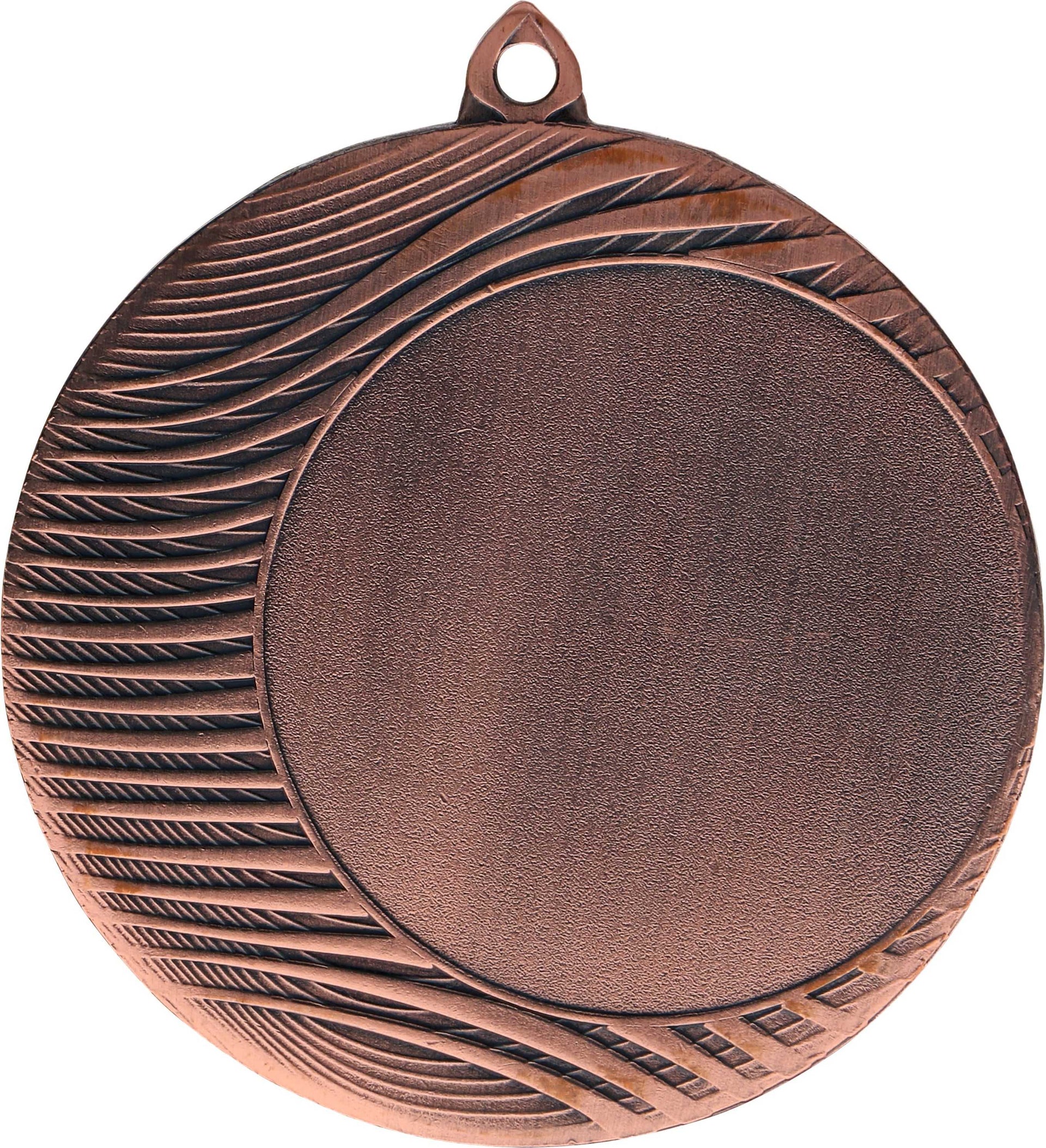 Eine runde Bronzemedaille mit strukturiertem Randdesign und einer kleinen Öse oben zum Aufhängen. Die Mitte ist schlicht und ohne Gravur, was sie perfekt für jede Sportveranstaltung macht, bei der die Teilnehmer mit dieser prestigeträchtigen Medaillen Hamm 70 mm MMC1090 ausgezeichnet werden.