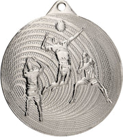 Eine Medaillen Bonn 70 mm MMC3073, die drei Volleyballspieler in Aktion zeigt.