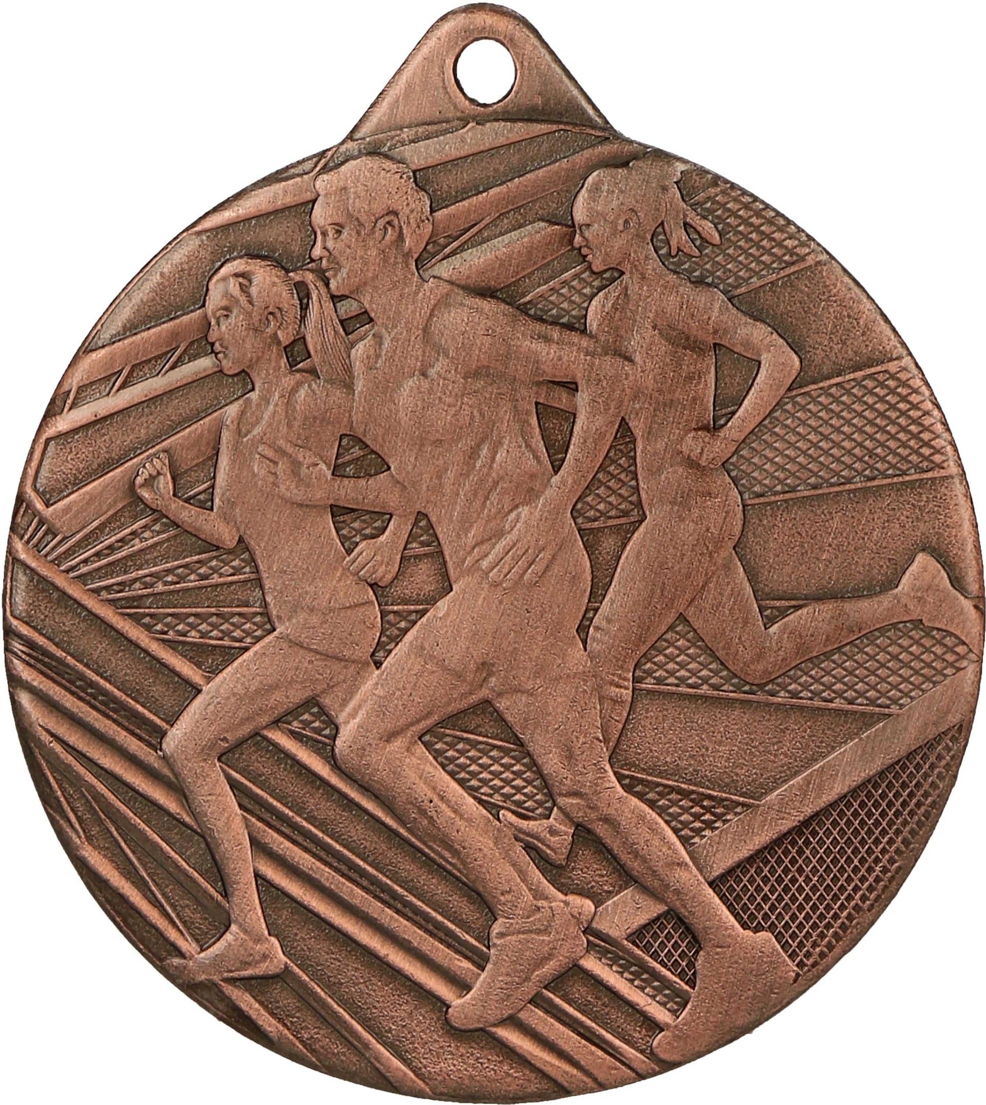 Bronzemedaillen Würzburg 50 mm ME004 mit einer eingravierten Darstellung von drei Läufern in Bewegung vor geometrischem Hintergrund, zur Erinnerung an den Völkerlauf-Laufwettbewerb.