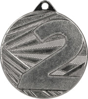 Eine silberne Medaille mit der Zahl Zwei steht als Symbol für Erfolg, eine Auszeichnung von Medaillen Leverkusen 50mm ME005.