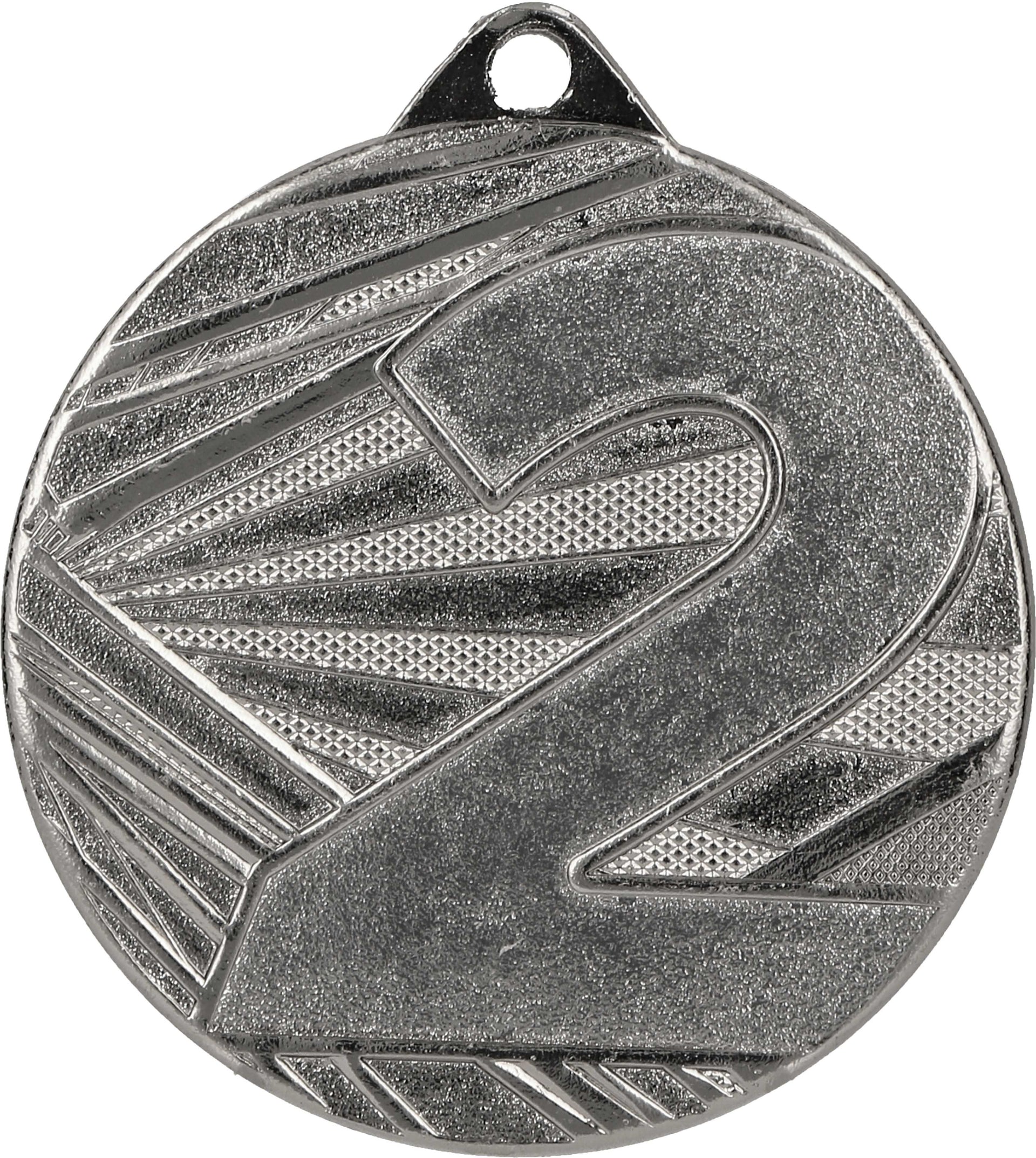 Eine silberne Medaille mit der Zahl Zwei steht als Symbol für Erfolg, eine Auszeichnung von Medaillen Leverkusen 50mm ME005.