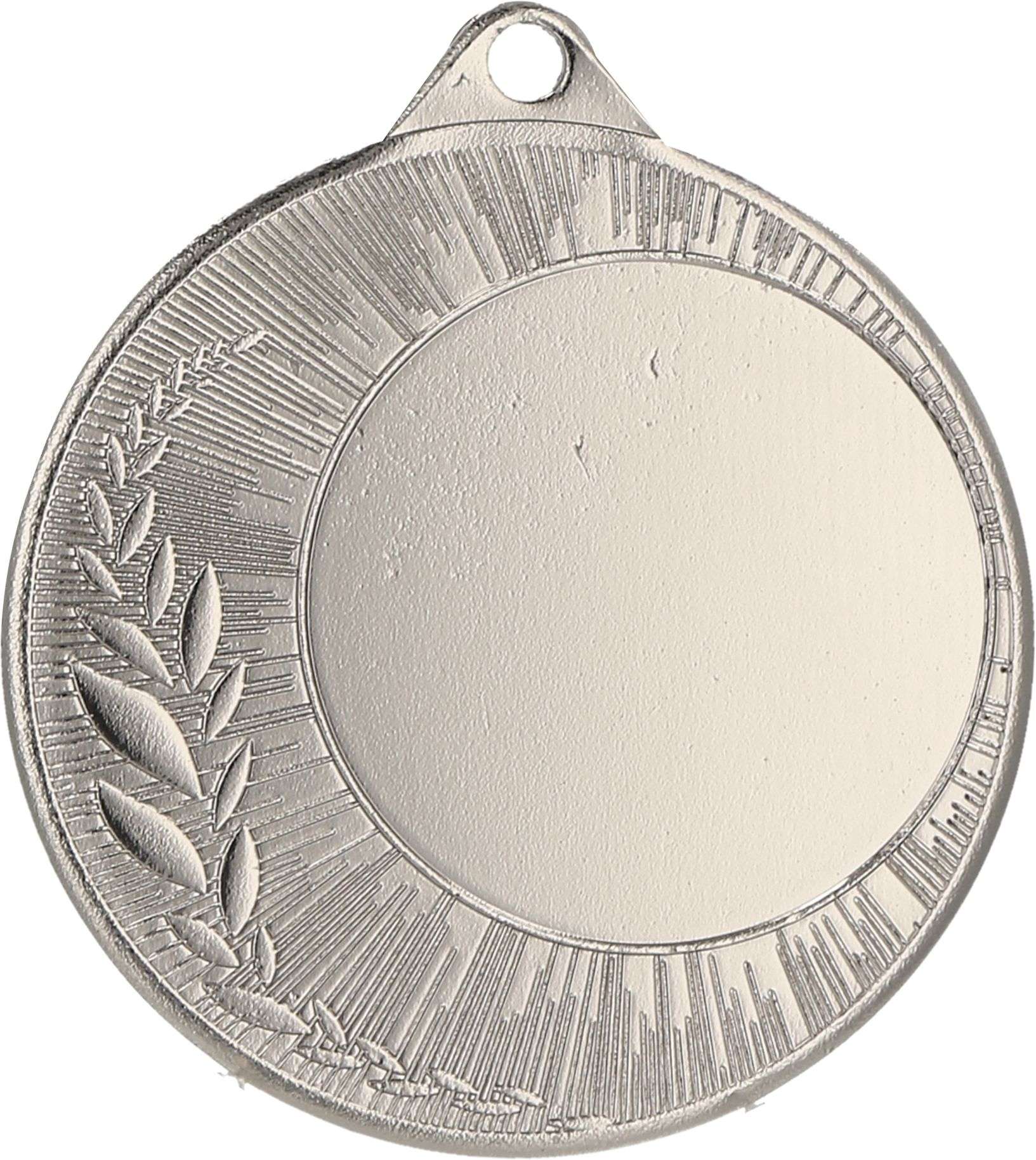 Eine Silbermedaille mit einem schlichten runden Zentrum, umgeben von einem Muster aus strahlenförmigen Linien und einem dekorativen Olivenzweig-Design auf der linken Seite, verkörpert die „Leistungen würdigen“-Philosophie der Medaillen Bremen 40 mm ME0240.