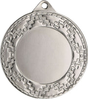 Silbermedaille mit leerer Mitte und kompliziertem Zickzackmuster am Rand, eine perfekte Belohnung für Sportveranstaltungen wie die Medaillen Stuttgart 40 mm ME0340.