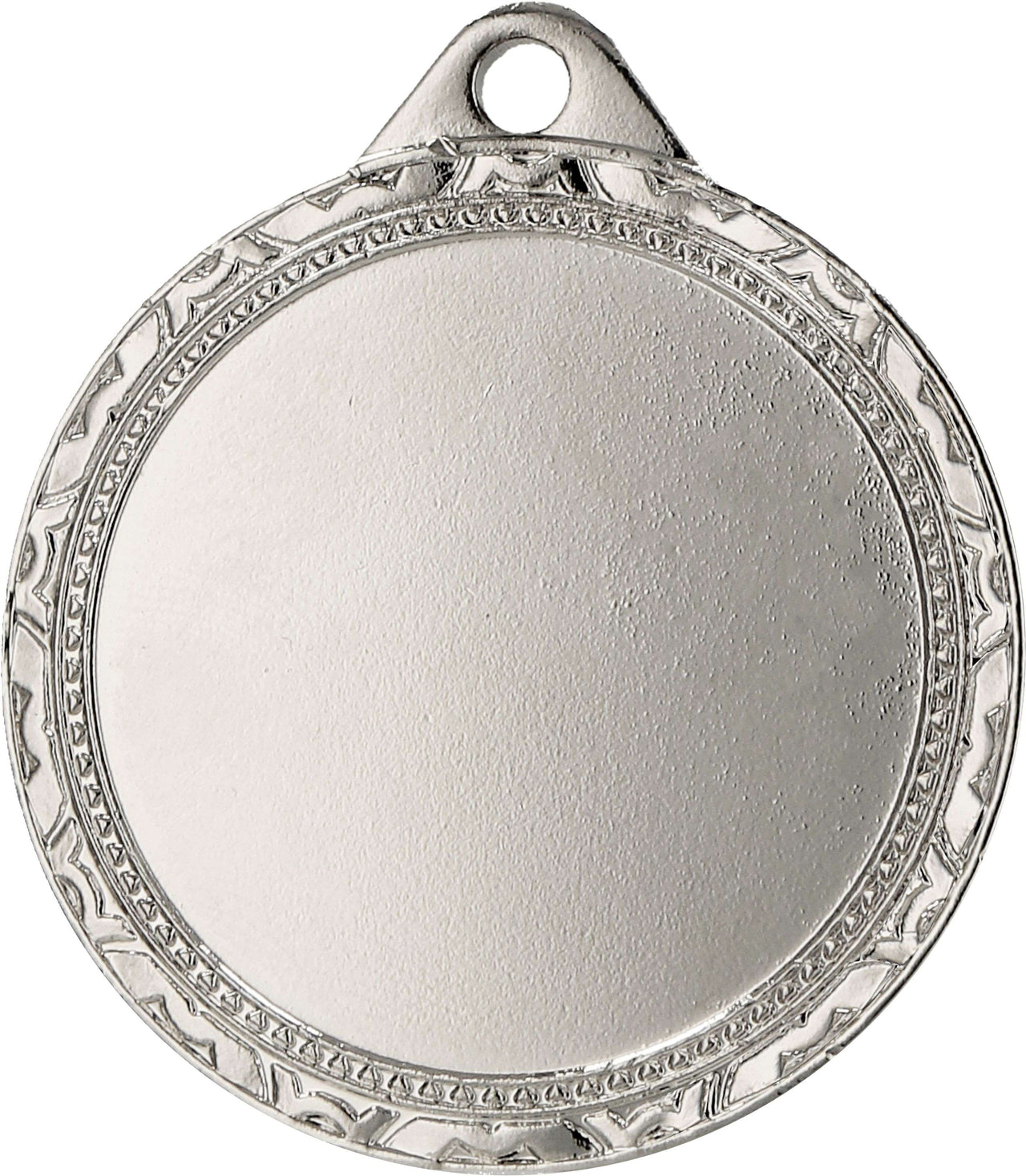 Eine Medaille München 32mm MMC1132 mit verziertem Rand und einer kleinen Schlaufe oben zum Befestigen eines Bandes, perfekt für Schulwettbewerbe oder Sportveranstaltungen. Die Mitte ist leer.