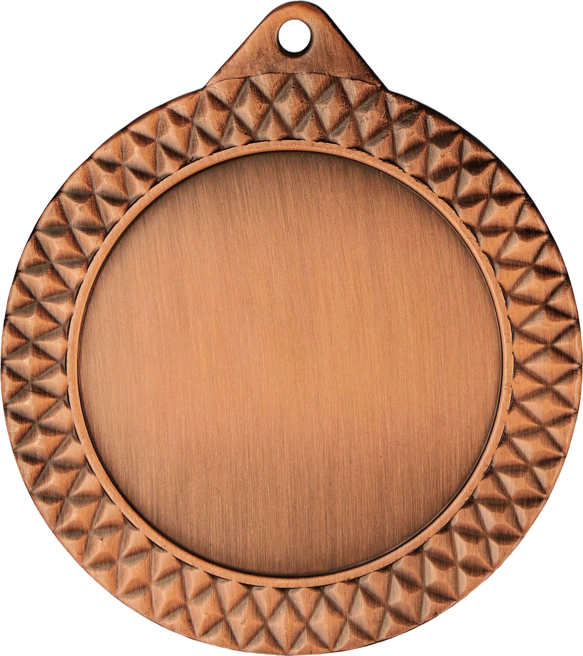 Eine runde, bronzefarbene 70-mm-Medaille mit strukturiertem Rand und einem kleinen Loch oben zum Aufhängen. Die Mitte ist glatt und blank, was die Qualität der Medaillen Erfurt 70 mm MMC1270 unterstreicht.