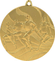 Die Medaillen Heilbronn 50 mm MMC2350 aus hochwertigem Material zeigen ein geprägtes Design von vier Läufern in Bewegung, perfekt für einen Laufwettbewerb. Mit Präzision und Eleganz gefertigt.