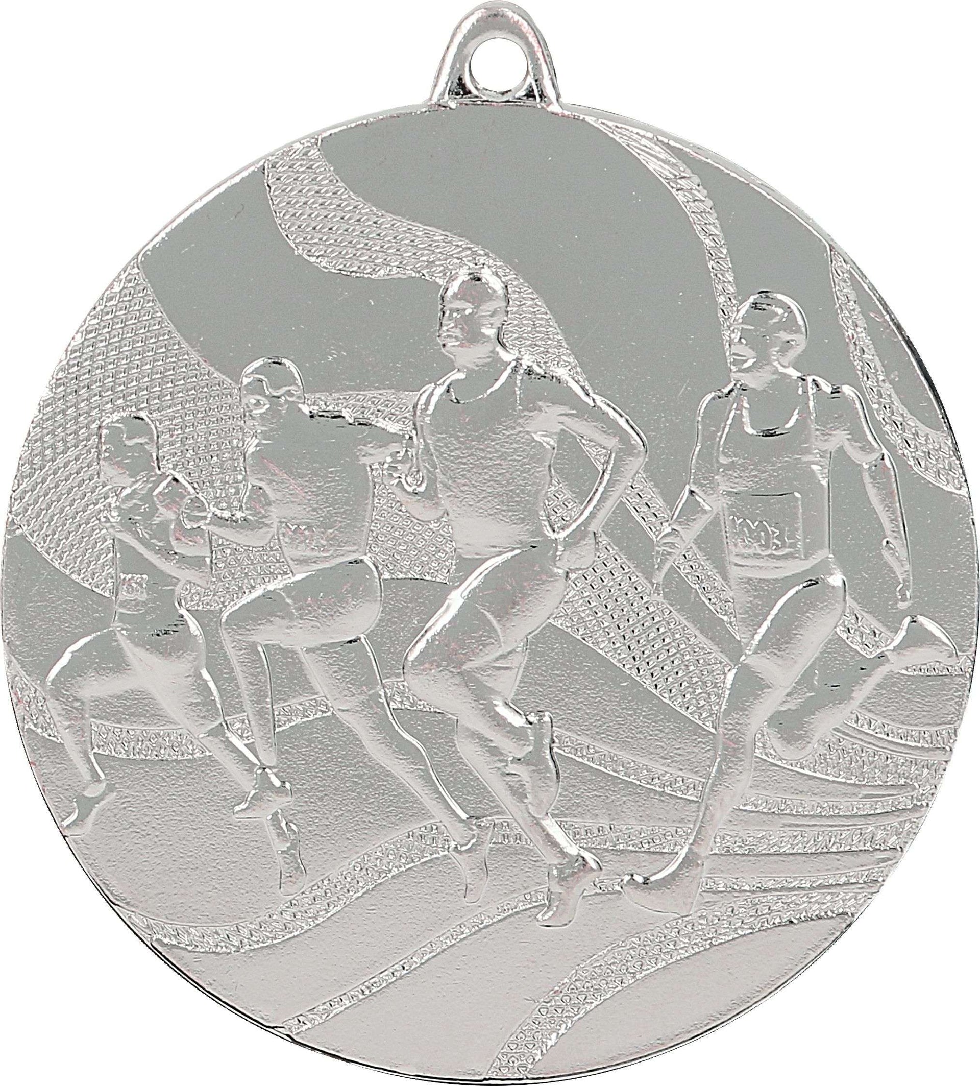 Silbermedaille mit geprägtem Design von vier Läufern in Bewegung, perfekt zum Feiern von Erfolgen beim Heilbronner Laufwettbewerb, Medaillen Heilbronn 50 mm MMC2350.