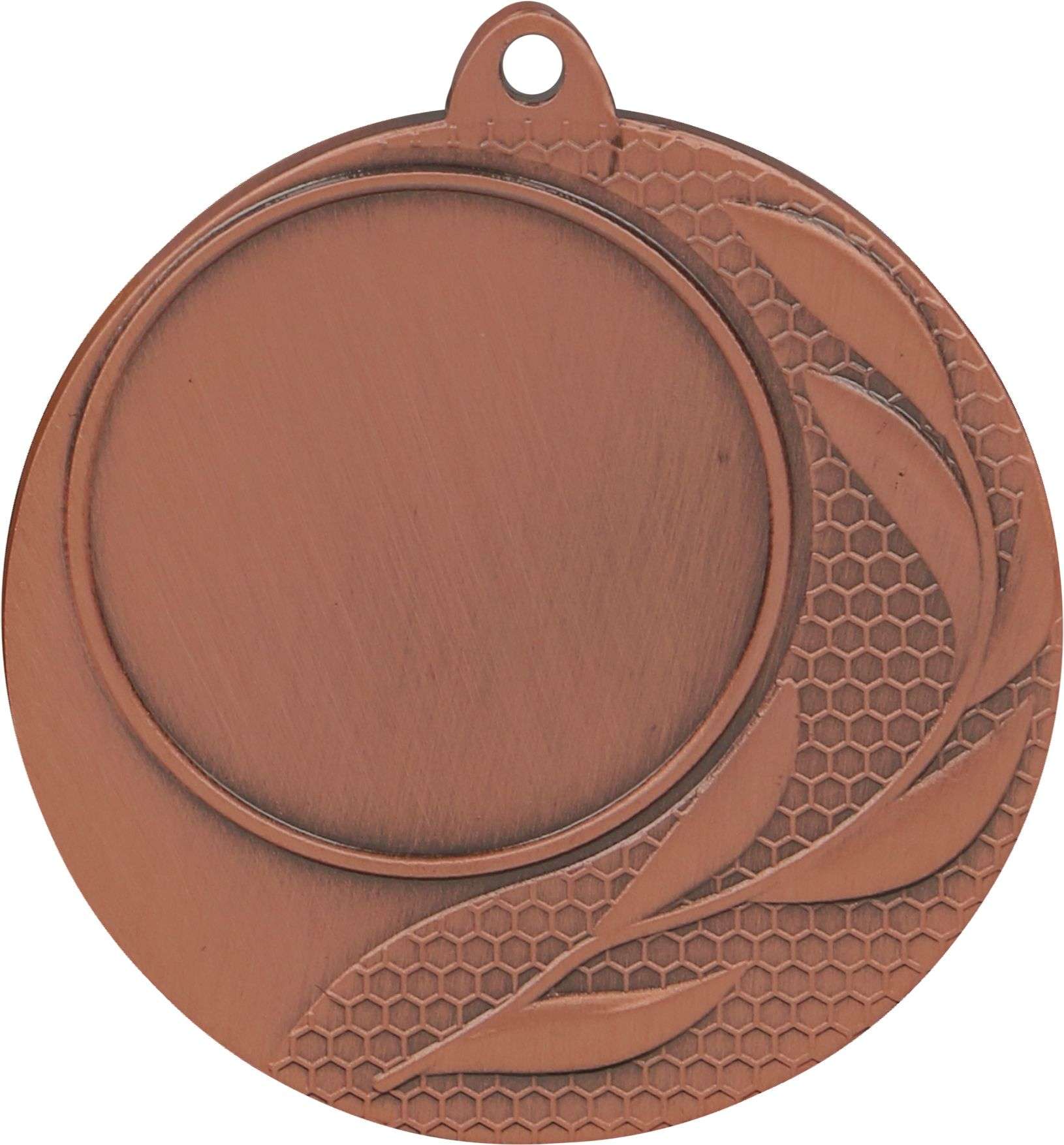 Eine bronzene Exklusive Medaille mit 40 mm Durchmesser, kreisförmigem Design und dekorativem Blattmuster auf der rechten Seite. Dieses 40 mm große Stück MMC2540 Medaillen Dortmund verfügt oben über eine kleine Schlaufe zum Befestigen eines Bandes.