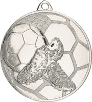 Silbermedaille im Fußball- und Stollendesign, perfekt zur Ehrung der Teilnehmer an Fußballturnieren aller Sportvereine. Medaillen Trier 50 mm MMC28050.