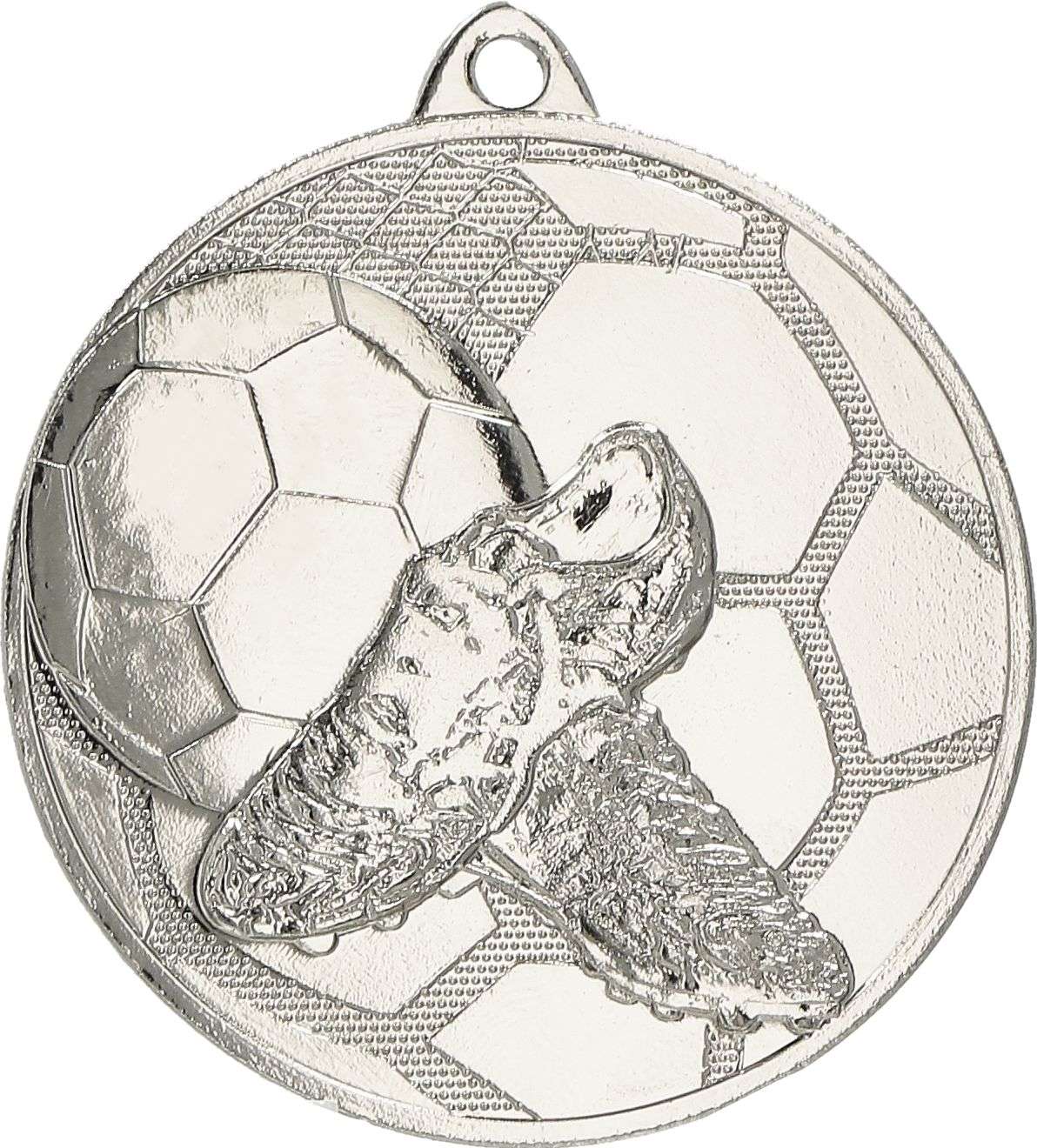 Silbermedaille im Fußball- und Stollendesign, perfekt zur Ehrung der Teilnehmer an Fußballturnieren aller Sportvereine. Medaillen Trier 50 mm MMC28050.