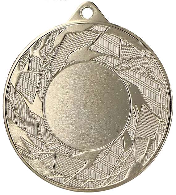 Eine runde, goldfarbene Medaille mit dekorativem Rand und leerer Mitte zur Würdigung herausragender Leistungen. Sie hat oben ein kleines Loch zur Befestigung und eignet sich perfekt zur Präsentation Ihrer Medaillen Münster 50mm MMC42050.