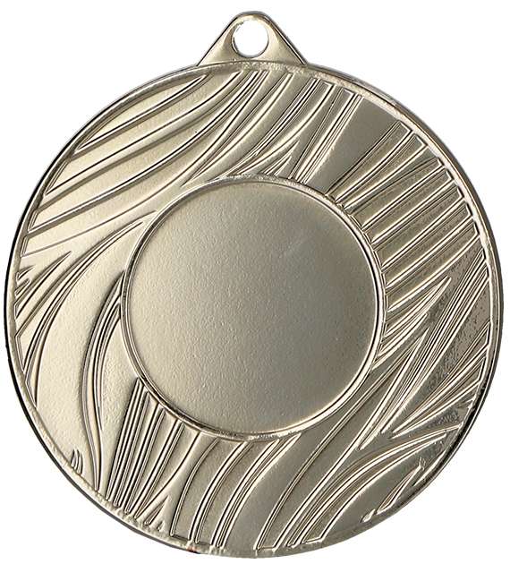 Eine runde, goldfarbene Medaille mit leerer Mitte und dekorativem, gewelltem Muster an den Rändern, die oft für Medaillen Augsburg 50 mm MMC43050 oder Sportwettkämpfe verliehen wird.