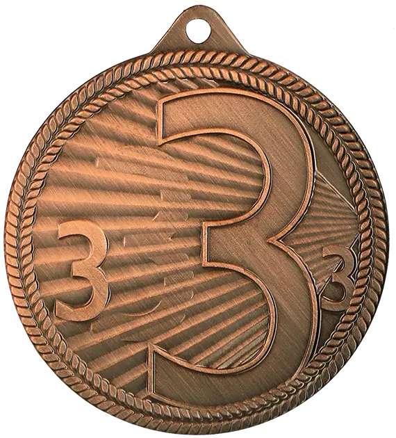 Bronzemedaille mit der in der Mitte eingeprägten Zahl 3, die den dritten Platz symbolisiert und den Erfolg der Gewinner in Osnabrück feiert, Medaillen Osnabrück 50 mm MMC44050.