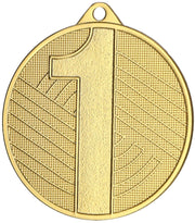 Eine Medaillen Oldenburg 45 mm MMC4503 mit strukturierter Oberfläche und einer markanten Nummer „1“ in der Mitte, die den 1. Platz beim Medaillenfinale eines prestigeträchtigen Turniers anzeigt.