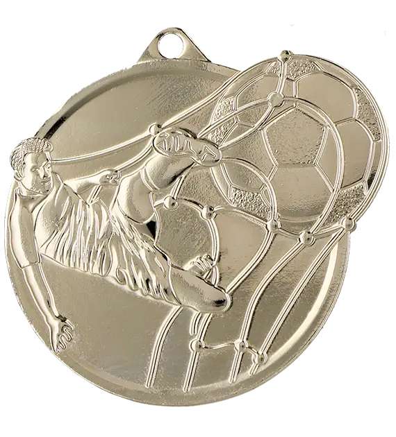 Eine Silbermedaille mit einem Fußball, perfekt für jedes Fußballturnier. Diese hochwertigen Medaillen sind ein stolzes Angebot Medaillen Hanau 60 x 50 mm MMC46050.