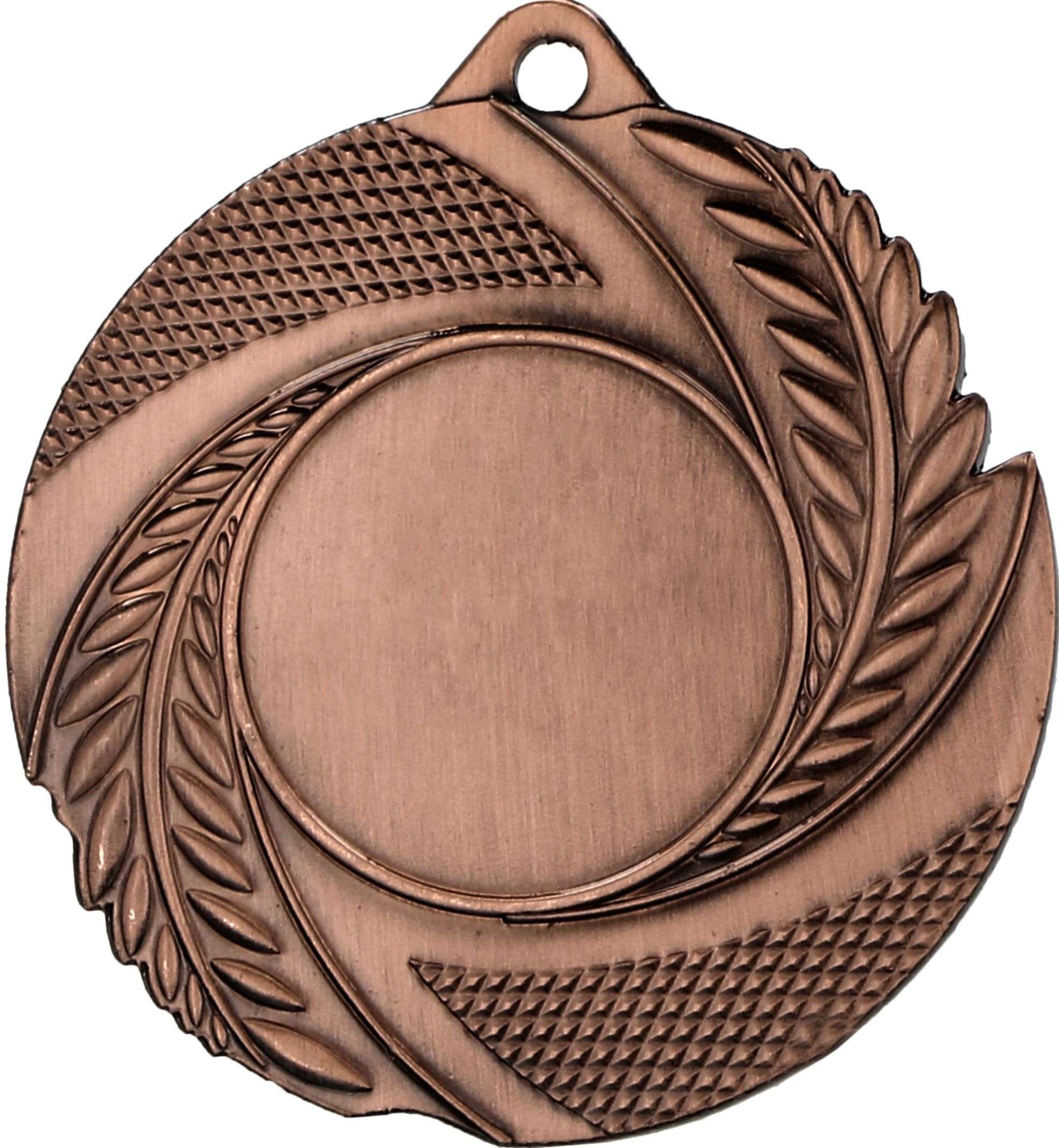 Eine Medaillen Gelsenkirchen 50 mm MMC5010 mit einem kreisförmigen Design mit strukturierten Mustern und Lorbeerblattmotiven, perfekt zum Gedenken an Sportveranstaltungen in Gelsenkirchen.