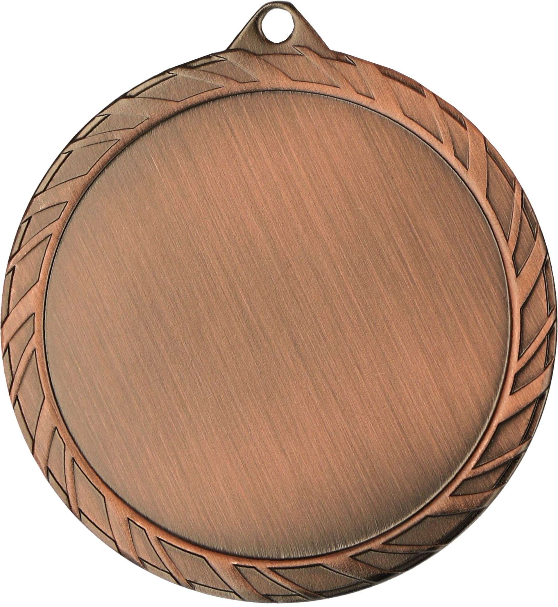 Eine Bronzemedaille mit einer leeren, runden Mitte und einem dekorativen Randmuster um den Rand sowie einem kleinen Loch an der Oberseite zur Befestigung, ein Beispiel für die Medaillen Mainz 60 mm MMC6061-Qualität, die Sie erwarten können.