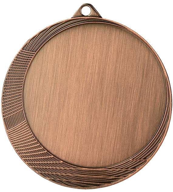 Eine Medaille Krefeld 60mm MMC6063 mit einem strukturierten kreisförmigen Muster um den Rand und einer kleinen Schlaufe oben zum Befestigen eines Bandes. Die glatte, nicht gravierte Mitte macht sie perfekt für verschiedene Sportwettbewerbe.