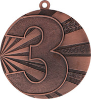 Bronzemedaille mit eingeprägter Zahl 3 und detailliertem Linienmuster im Hintergrund, stellt eine Medaillen Solingen 70 mm MMC7071 von einer prestigeträchtigen sportlichen Veranstaltung dar.