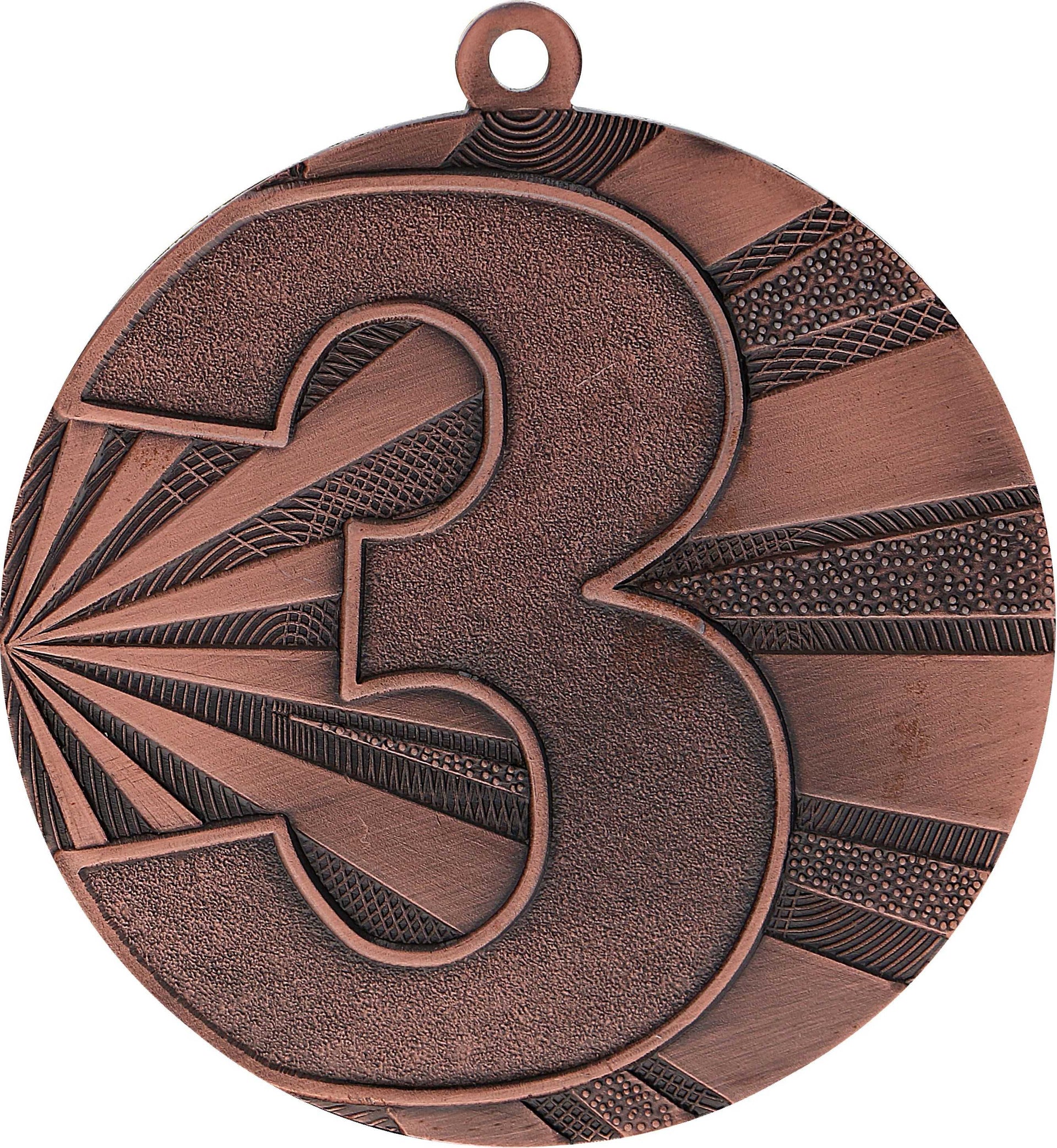Bronzemedaille mit eingeprägter Zahl 3 und detailliertem Linienmuster im Hintergrund, stellt eine Medaillen Solingen 70 mm MMC7071 von einer prestigeträchtigen sportlichen Veranstaltung dar.