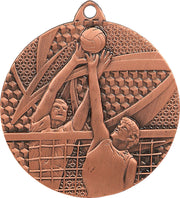 Ein Medaillen Aachen 50 mm MMC7650, das einen Volleyballspieler zeigt, der einen Ball schlägt und Teamgeist verkörpert.