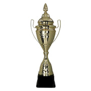 Großer silberfarbener Vollmetallpokal Frankfurt am Main mit Figur und Emblem zur Gravur