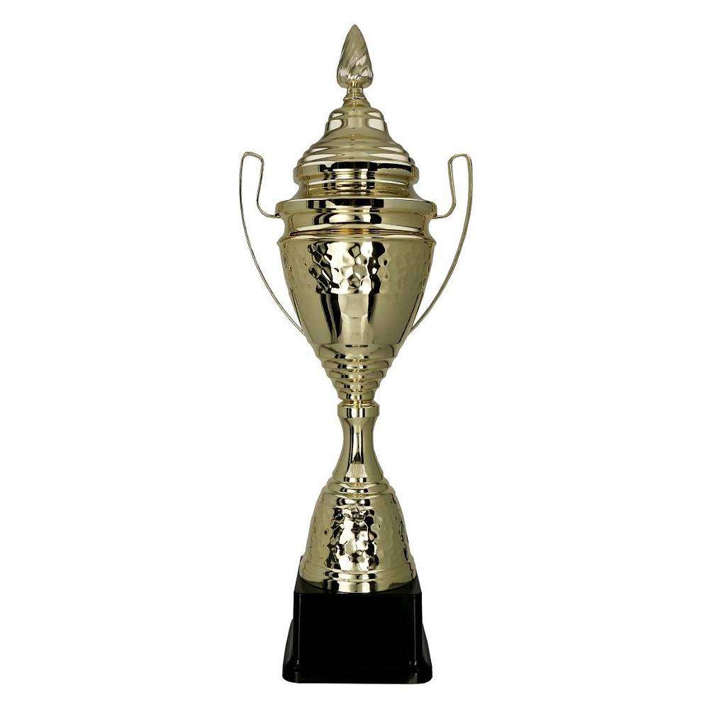 Großer silberfarbener Vollmetallpokal Frankfurt am Main mit Figur und Emblem zur Gravur