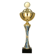 Großer silberfarbener Pokal Osnabrück mit Deckelfigur und Emblem zur Gravur