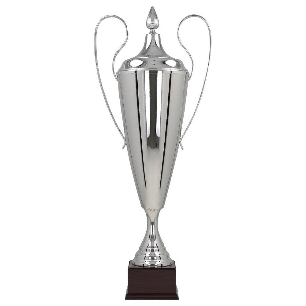 Sehr großer silberfarbener Vollmetallpokal Berlin mit Figur und Emblem zur Gravur