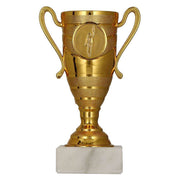 Pokale Düsseldorf: Gold Farben Pokal mit Marmorsockel, erhältlich in den Größen 13 cm, individuell gestaltbar, ideal für Auszeichnungen und Ehrungen.