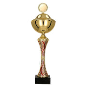 Hoher silberfarbener Pokal mit Deckel und Säule für Turniersieger