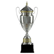 Großer silberfarbener Vollmetallpokal Köln mit Figur und Emblem zur Gravur